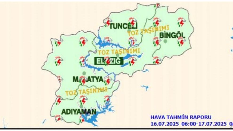 Malatya’da bugün sağanak, dolu ve toz taşınımı var!