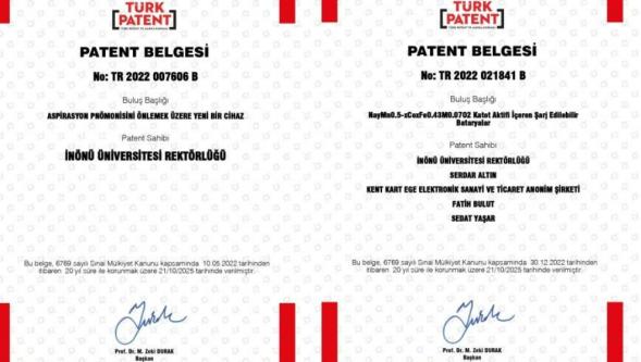 İnönü Üniversitesinin 2 Buluşu Patentle Tescillendi